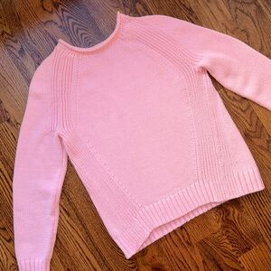 J. Crew Women's Pink Roll Neck Crew Neck Cotton Blend Fisherman Sweater - Small